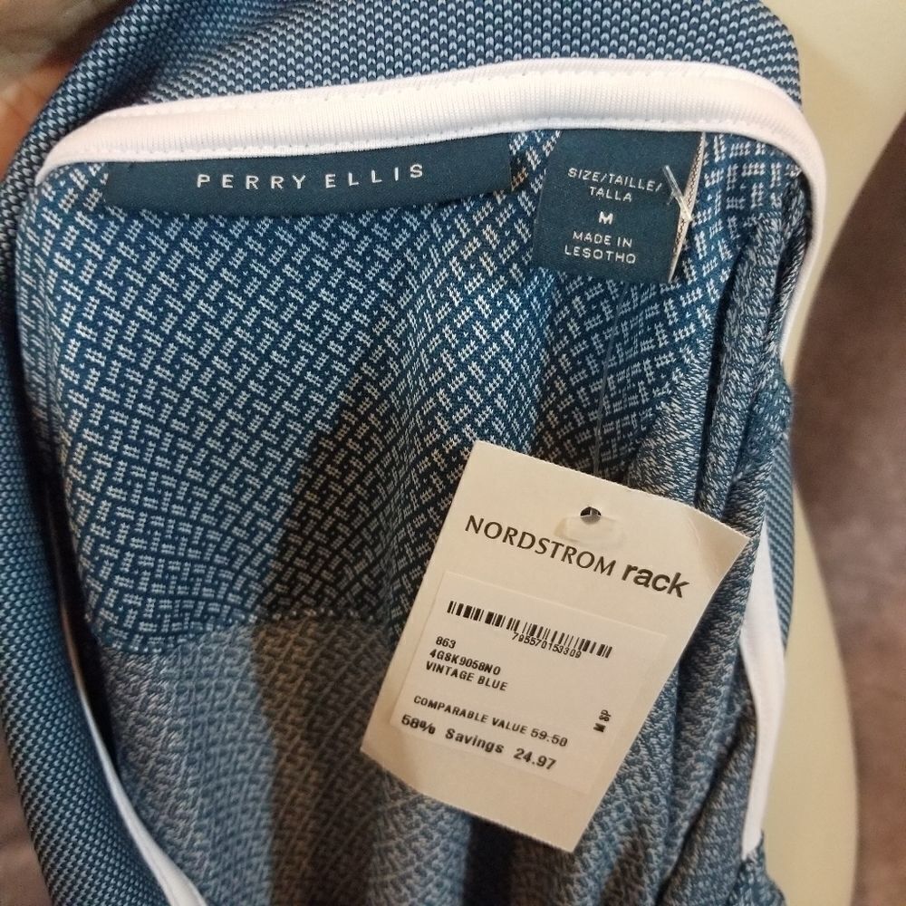 Perry Ellis Blue Patterned Polo Size Medium - Picture 5 of 6